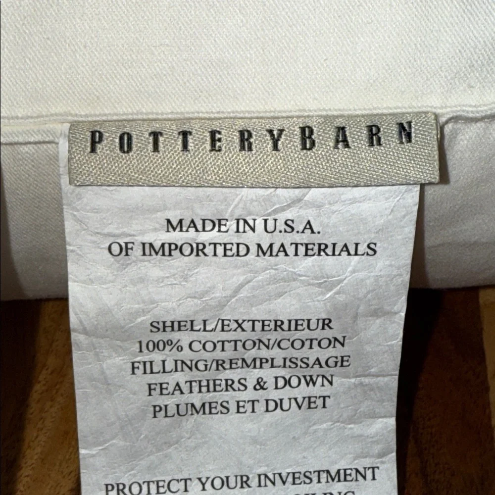 Pottery Barn Tan Linen Button Detail 18” x 18” Accent Pillow With Feather Insert